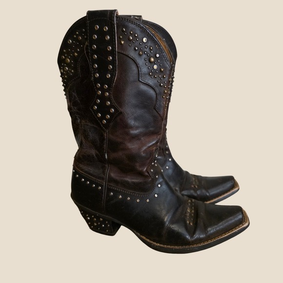 Ariat Shoes - Ariat Womens Western Boots Size 6.5 B Brown Studded Leather Snip Toe Cowgirl